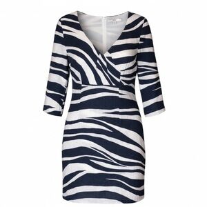 Boden linen blue and off white animal print dress